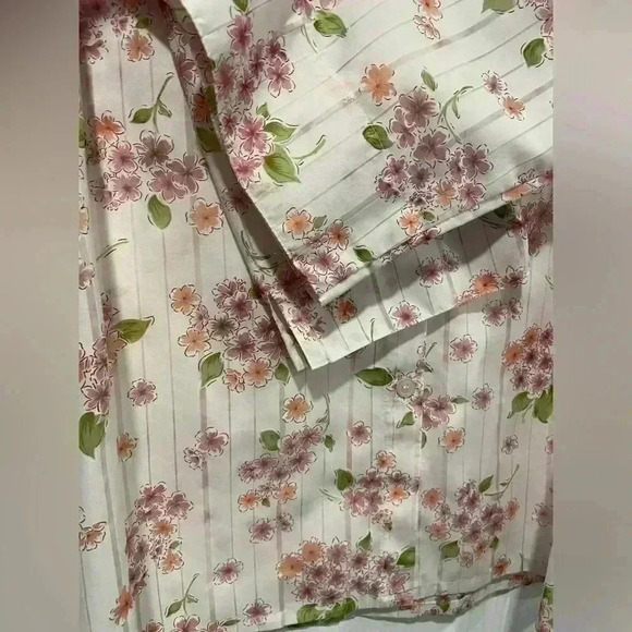 Alfred Dunner Floral Striped 3/4 Sleeve Collared Button Down Semi Sheer Size 14 - Picture 5 of 14